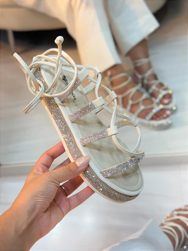 Papete Feminina Cléo Off-white Strass